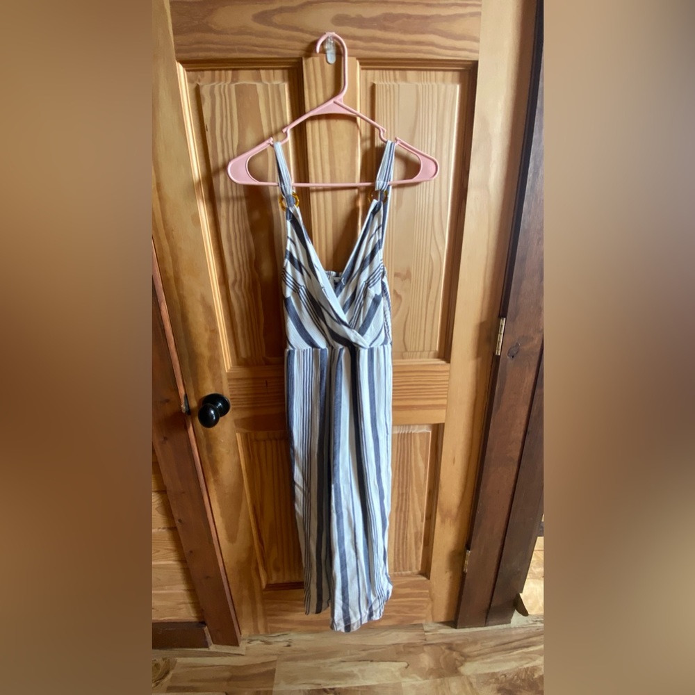 American Eagle, size small, blue and white stripe romper.